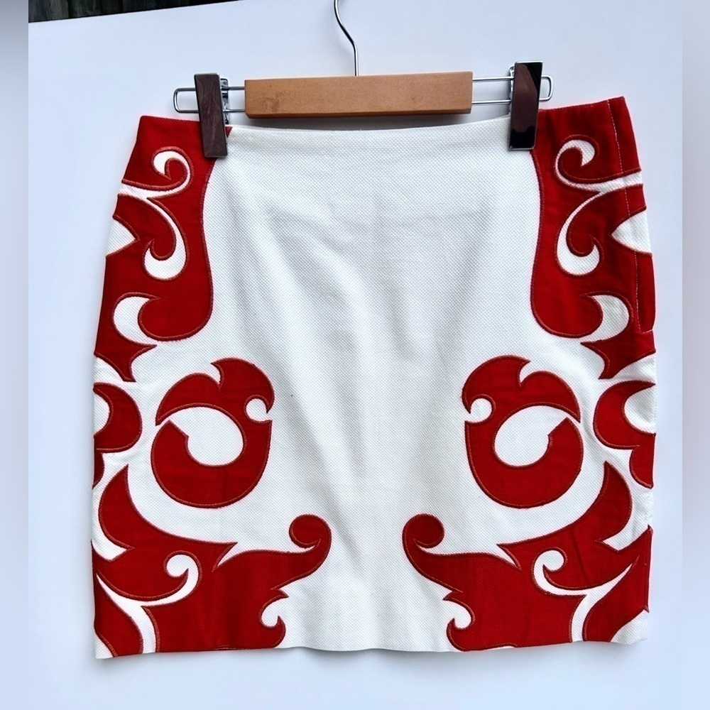 ANTHROPOLOGIE VANESSA VIRGINIA $118 Flame-Kissed Skirt 4 Orange/Cream Boho Retro - Picture 2 of 8